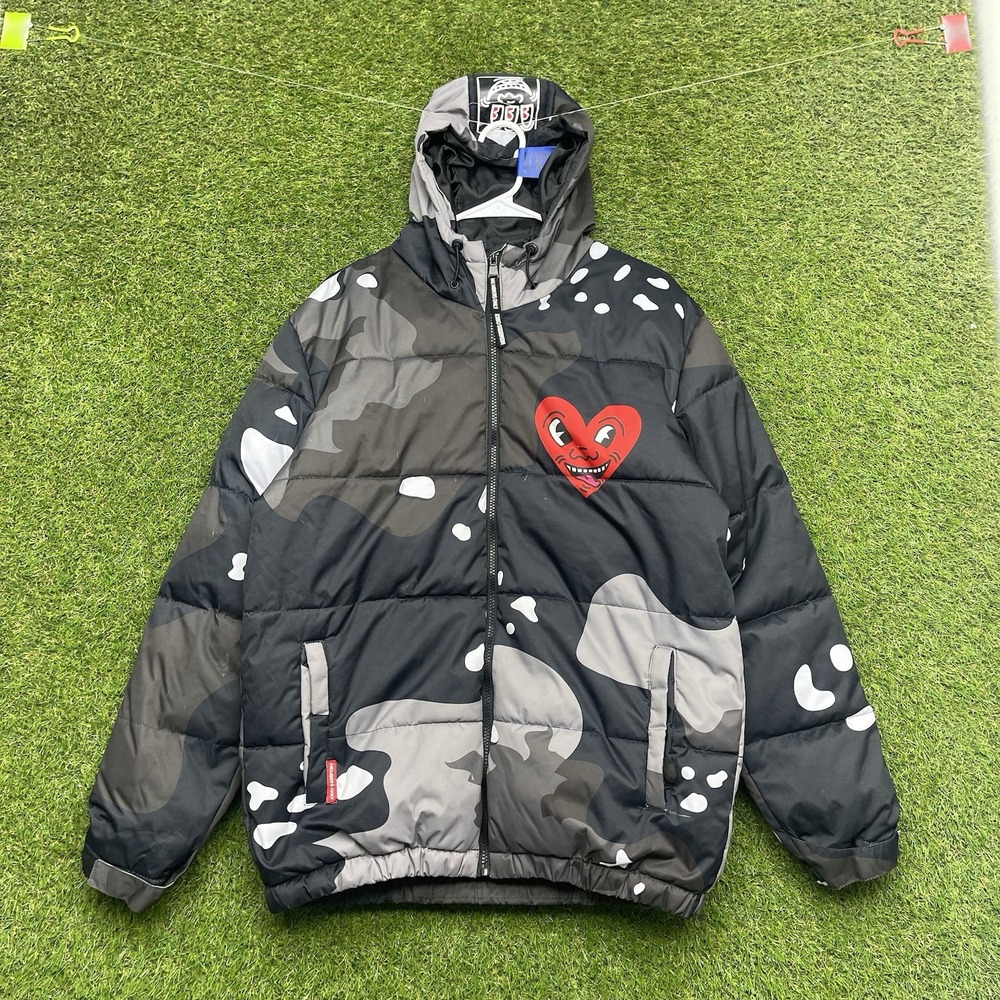 Keith Haring X Members Only Puffer Jacket Mens Small Camo Heart Collaboration